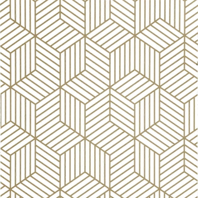Gold and White Geometric Hexagons Peel and Stick Wallpaper 17.7 x 393 Gold Stripes Wallpaper Decoration