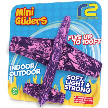 Foam Airplane Glider - Durable EVA Foam with 100 Foot Glide - Purple Mini Glider™ Plane - Indoor and Outdoor Active Play Gift for Kids - Refresh Sports