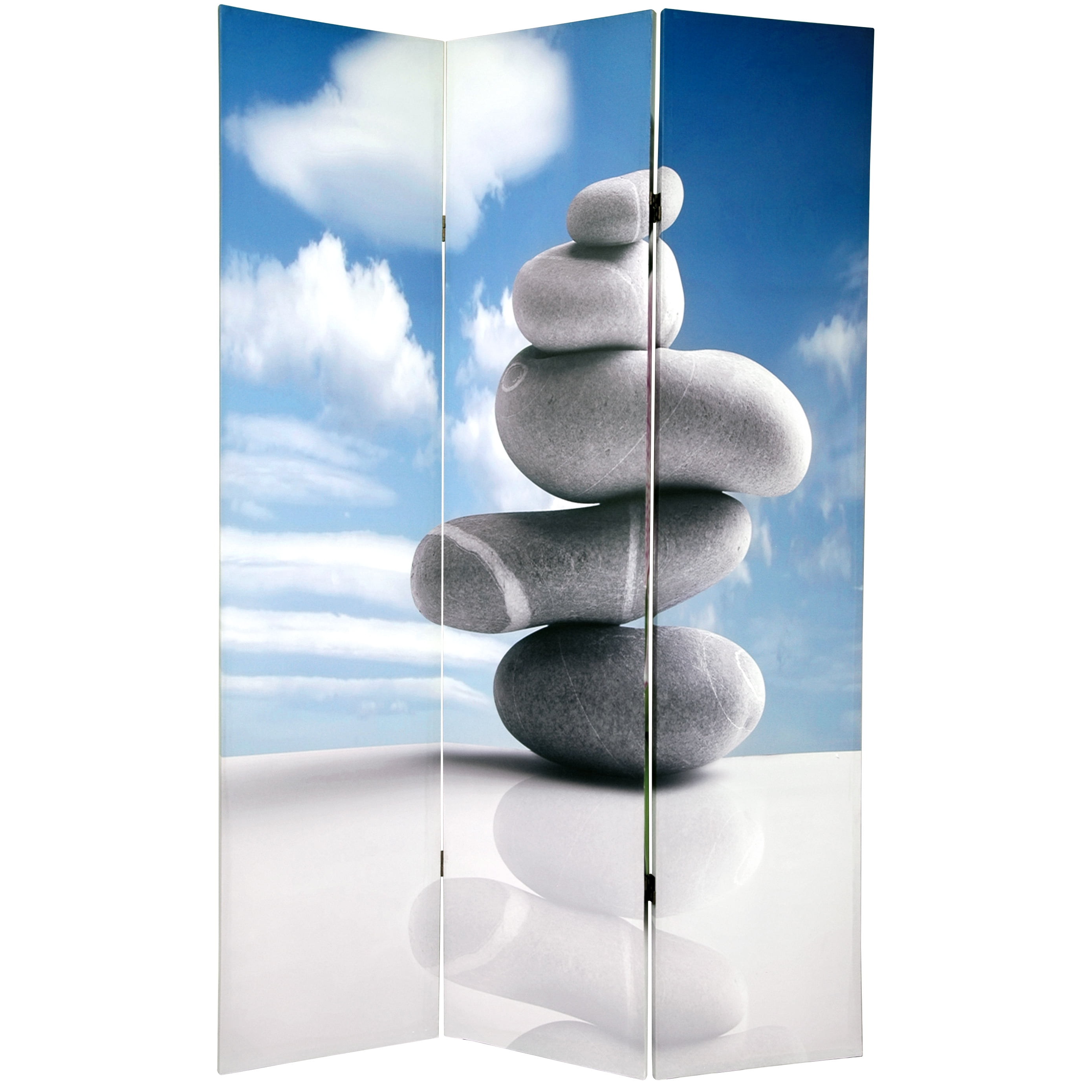 6 ft. Tall Traditional Zen Rock Art Print Canvas Screen Room Divider