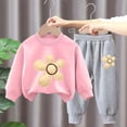 thumbnail image 2 of Girls Fall Winter Cute Flower Print Long Sleeved Sweatshirt + Pants Daily Two Piece Set 6-24 Months 2T 3T 4T 5T 6T Children Pink,3-4 Years, 2 of 5