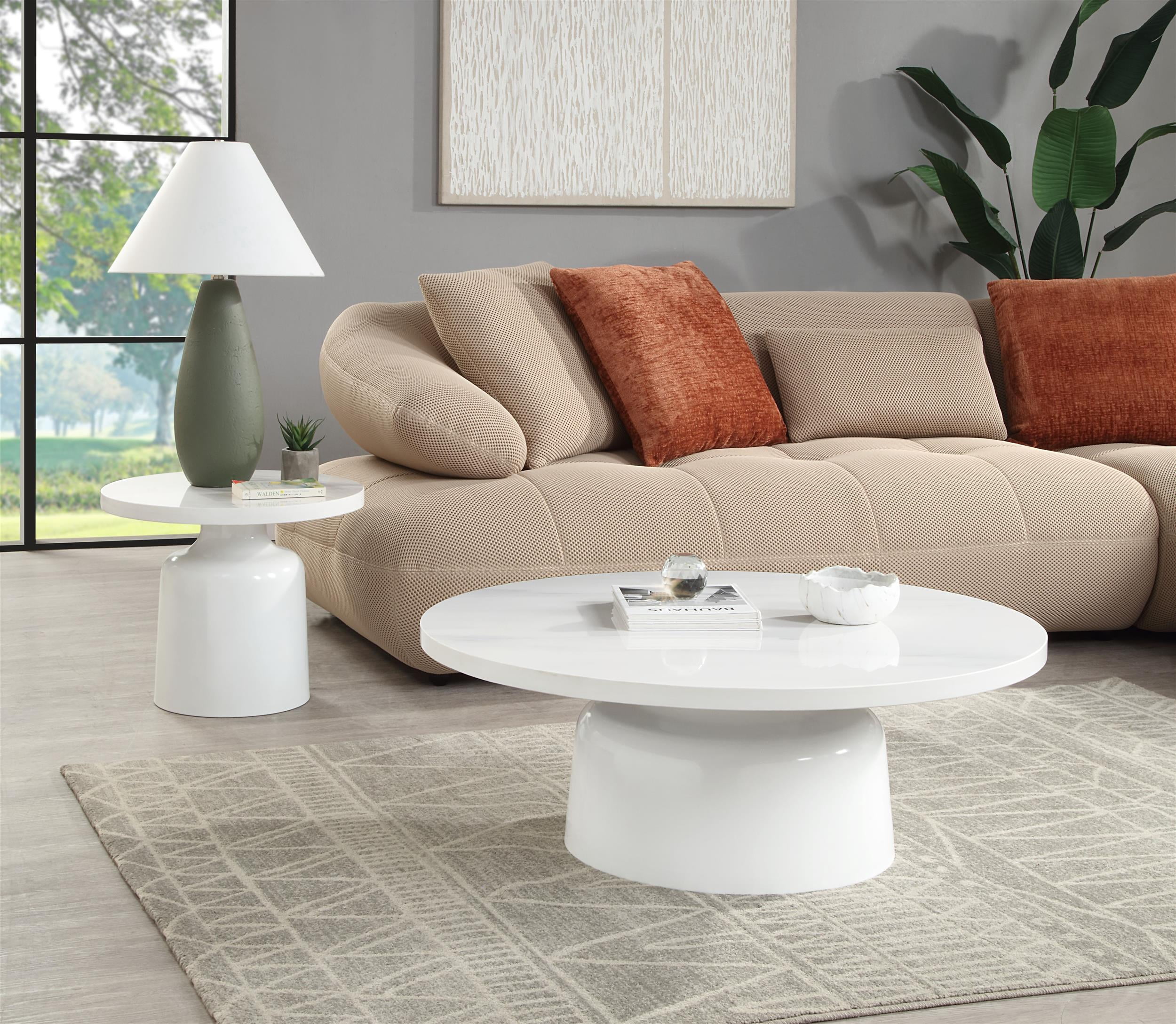 ACME Zaid Contemporary Metal and Wood 40"Dia Round Coffee Table in White
