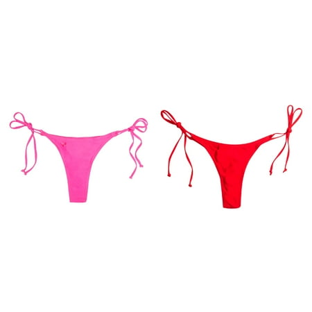 Lojoutye 2 Pack(Red 1PCS & Hot Pink 1PCS) Multipack Side Bottom Thong Swimwear Brazilian Bathing Bikini Women Tie Swimsuit Swimwears Tankinis Set