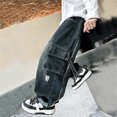 thumbnail image 4 of WMQPNNS Boys Cargo Jeans Boys Jeans Size 7 Kids Baggy Elastic Waist Wide Leg Denim Pants Vintage Straight Leg Denim Cargo Pants with Pockets(Size 9-10 Years, Black-F), 4 of 4