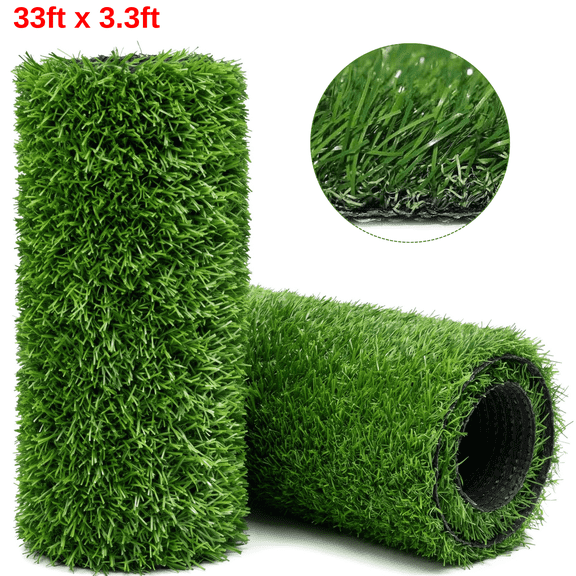 PPOSFPH Artificial Grass Turf Rug, 3.3' x 33' Realistic Synthetic Lawn Turf Carpet, Indoor Outdoor Fake Grass Mat for Patio Balcony Garden Backyard Pet Areas