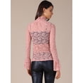 thumbnail image 4 of DARING DIVA Women's Lace High Neck Bell Long Sleeve Sheer Mesh Blouses XS Pink, 4 of 6
