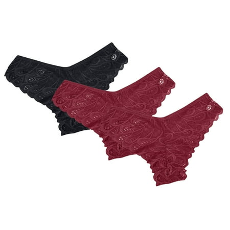 OSFVNOXV Lace Panties for Women 3 Pack Cheeky Thongs V-Waisted Bikini Bottom Low Rise Breathable Seamless Floral Embroidered Panty Clearance