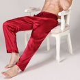 thumbnail image 4 of Defitshape Men's Satin Pants Holiday Pjs Soft Straight Leg Summer Ankle Comfy Silky Thin Elastic Trousers Red Medium, 4 of 4