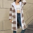 thumbnail image 4 of LEKWK Fleece Lined Plaid Jackets for Women Fashion Button Down Flannel Shackets Hooded Lightwweight Dressy Casual Winter Coats Streetwear with Pockets, 4 of 8
