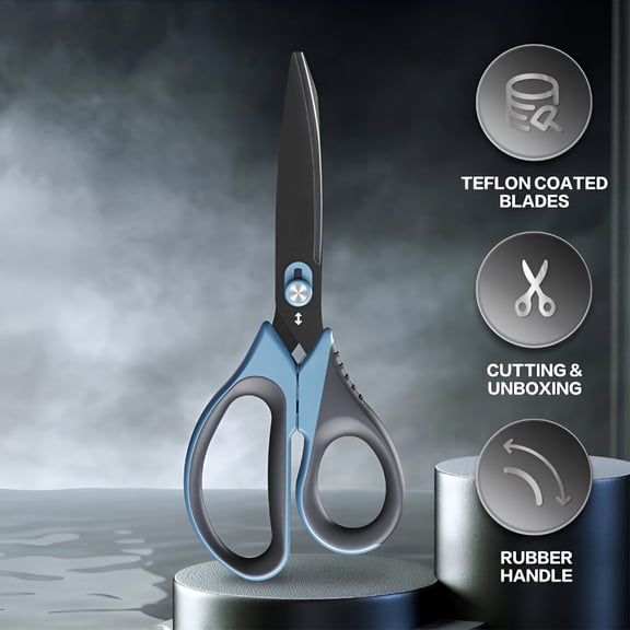 EXLEAF All Purpose Scissors with Razor Teflon Coated Blade and Soft Grip Handles,Dual-Mode Functionality,Gray and Blue Scissors for Wrapping Paper