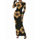 thumbnail image 2 of Vestidos Largos Ajustados con Frunces, de Larga y Estampado Floral para Mujer, para Fiesta, Club y Otoño/. Flores Amarillas XL, 2 of 7