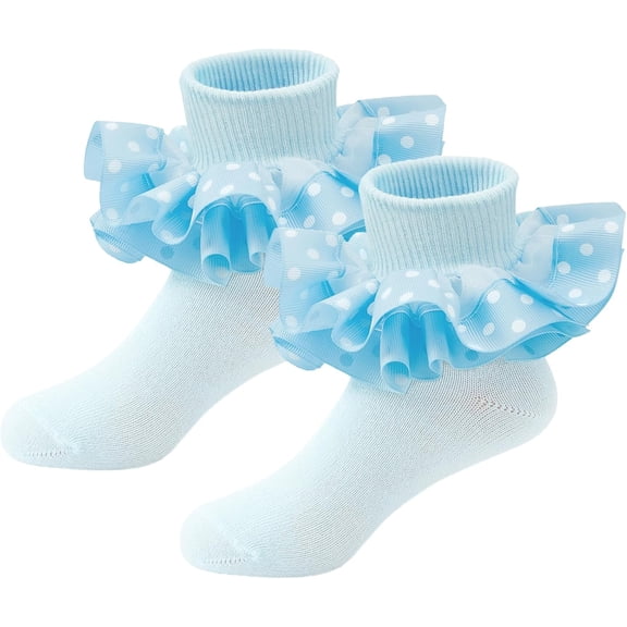 1Pairs Ruffle Socks for Girls Toddler - Lace Polka Dot Frilly Dress Ankle Socks for Kids and Babies