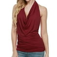 thumbnail image 2 of Shiusina Women Sexy Halter Drape Cowl Neck Tank Blouse Backless Sleeveless Vest Tops Watermelon red XL, 2 of 6