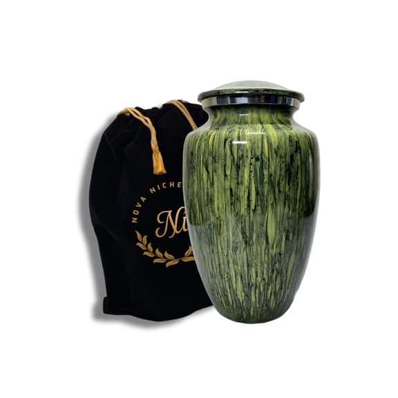 Nova Niche Aluminum Cremation Urn for Human Ashes Adult – Large Bright Green with Velvet Bag