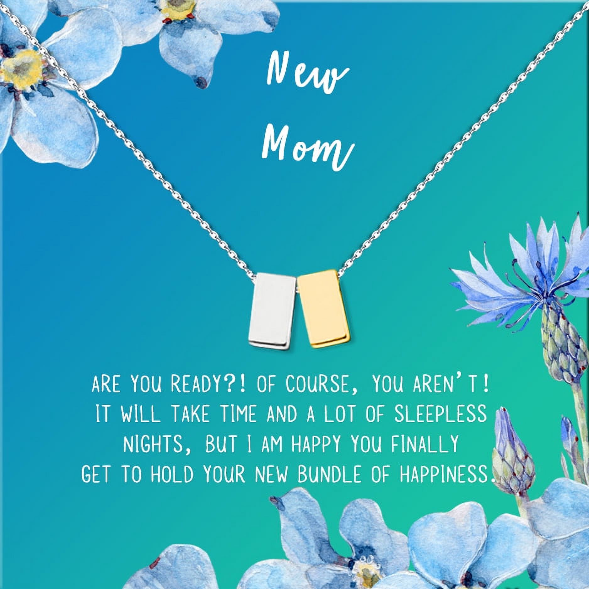 New Mom Mother's Day Gift, Jewelry For New Mom, Gift for Her, Mother's Day Necklace and Card, Stainless Steel Necklace and Card [Silver and Gold Cube,Blue-Green Gradient]