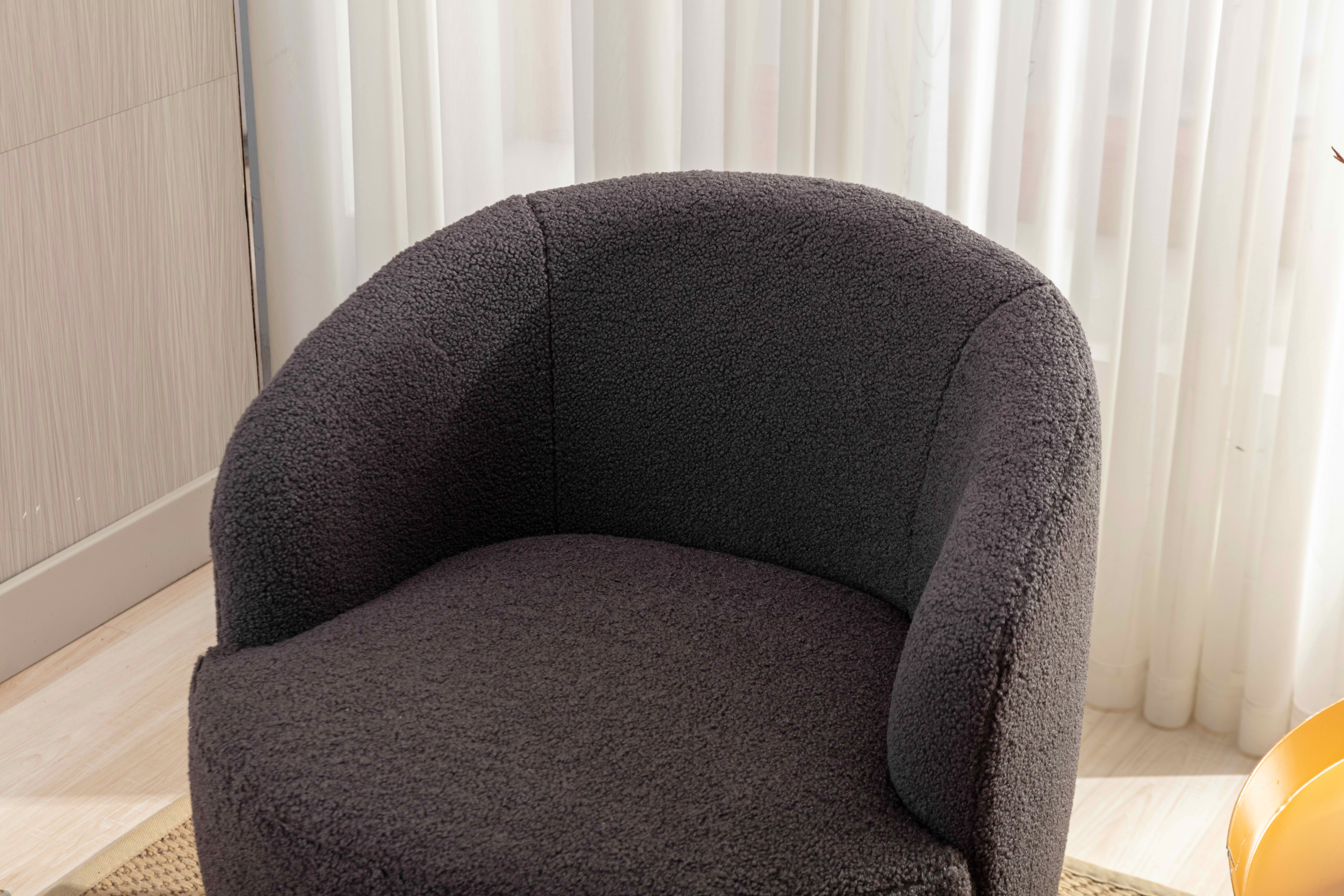MAYEERTY Teddy Fabric Swivel Accent Armchair Barrel Chair, with Black Powder Coating Metal Ring, Dark Gray