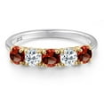 thumbnail image 3 of Gem Stone King 925 Silver and 10K Yellow Gold Red Garnet and White Topaz Wedding-Bands Ring for Women | 1.77 Cttw | Round 4MM | Gemstone January Birthstone | Size 7, 3 of 6