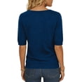 thumbnail image 4 of Garbnen Ribbed Tshirt Women Knitted V Neck Half Sleeve Shirts for Women Fitted Spring Stretch Basic Women's Tunic Sweater Blue M, 4 of 5