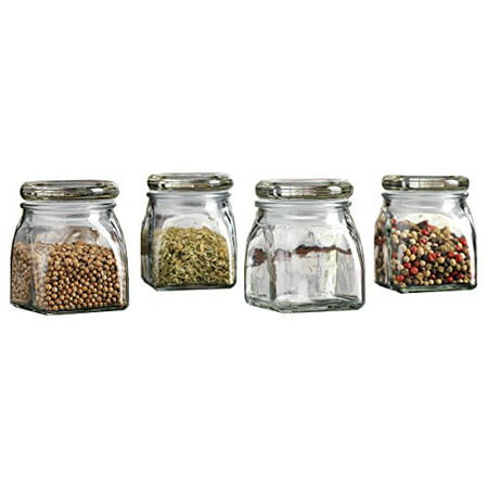 Palais Glassware 3 Ounce Clear Glass Spice Jar with Glass Lid - Contemporary Square Finish (Set of 4)