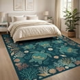 thumbnail image 3 of ODIKA 8'x10' Washable Area Rug Nautical Marine Coral Reef Border Round Jellyfish Door Turtle Ocean Playful for King Size Bedroom Under Bed, Master Suite, Non-Shedding, Easy Care, 3 of 7