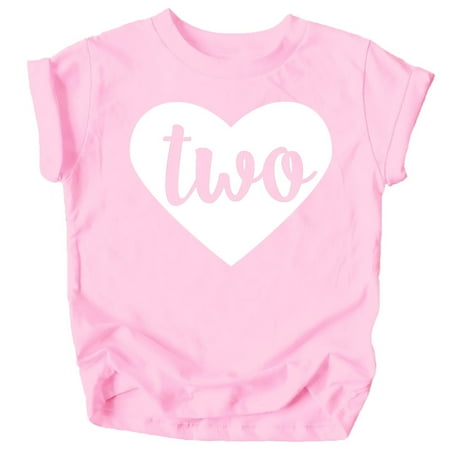 

Two in Heart 2nd Birthday Girls Shirt for Toddler Girls Second Birthday Outfit White on Pink Shirt 4T