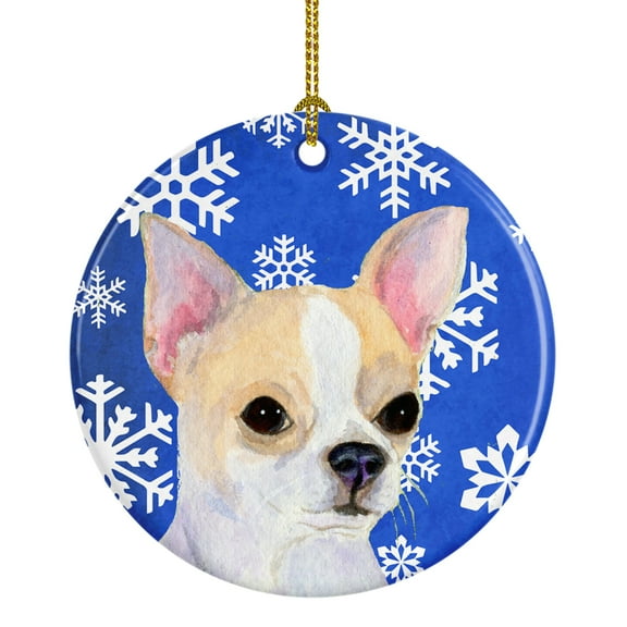 Carolines Treasures SS4612-CO1 Chihuahua Winter Snowflakes Holiday Ceramic Ornament 3 in multicolor