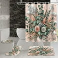 thumbnail image 2 of 4 Pcs Pink Shower Curtain Sets Floral Bathroom Sets with Rugs and Accessories Eucalyptus Leaves Shower Curtain and Rug Set Pink Floral Bathroom Curtain Set with 12 Hooks, 2 of 6