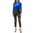 thumbnail image 2 of INSPIRE CHIC Women's Casual Round Neck Long Sleeves Stretchy Velvet Blouse XS Royal Blue, 2 of 8