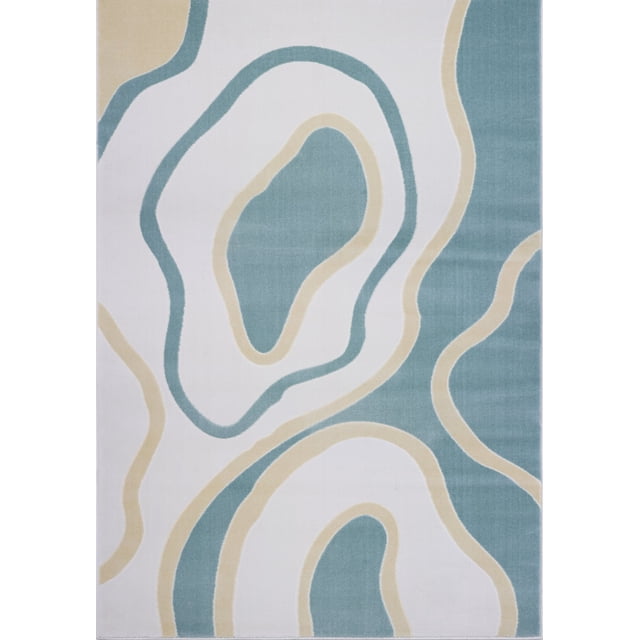 Ladole Rugs Abstract Soft Durable Polypropylene Indoor Area Rug Carpet in Blue-White, 4x6 (3'11" x 5'3", 120cm x 160cm)