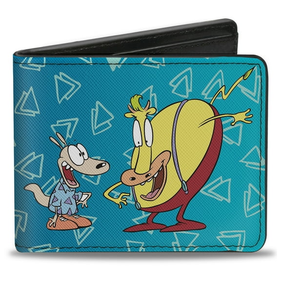 Nickelodeon Wallet, Bifold, Rockos Modern Life Rocko Heffer Poses Blues White, Vegan Leather