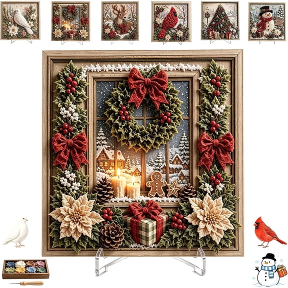 3D Christmas Fabric Poke Art Kit, DIY Christmas Craft Kit for Adults & Beginner, Handmade Fabric Poke Art Kit, Holiday Home Decor, Vintage Holiday Handmade Decoration, Home Decor,B