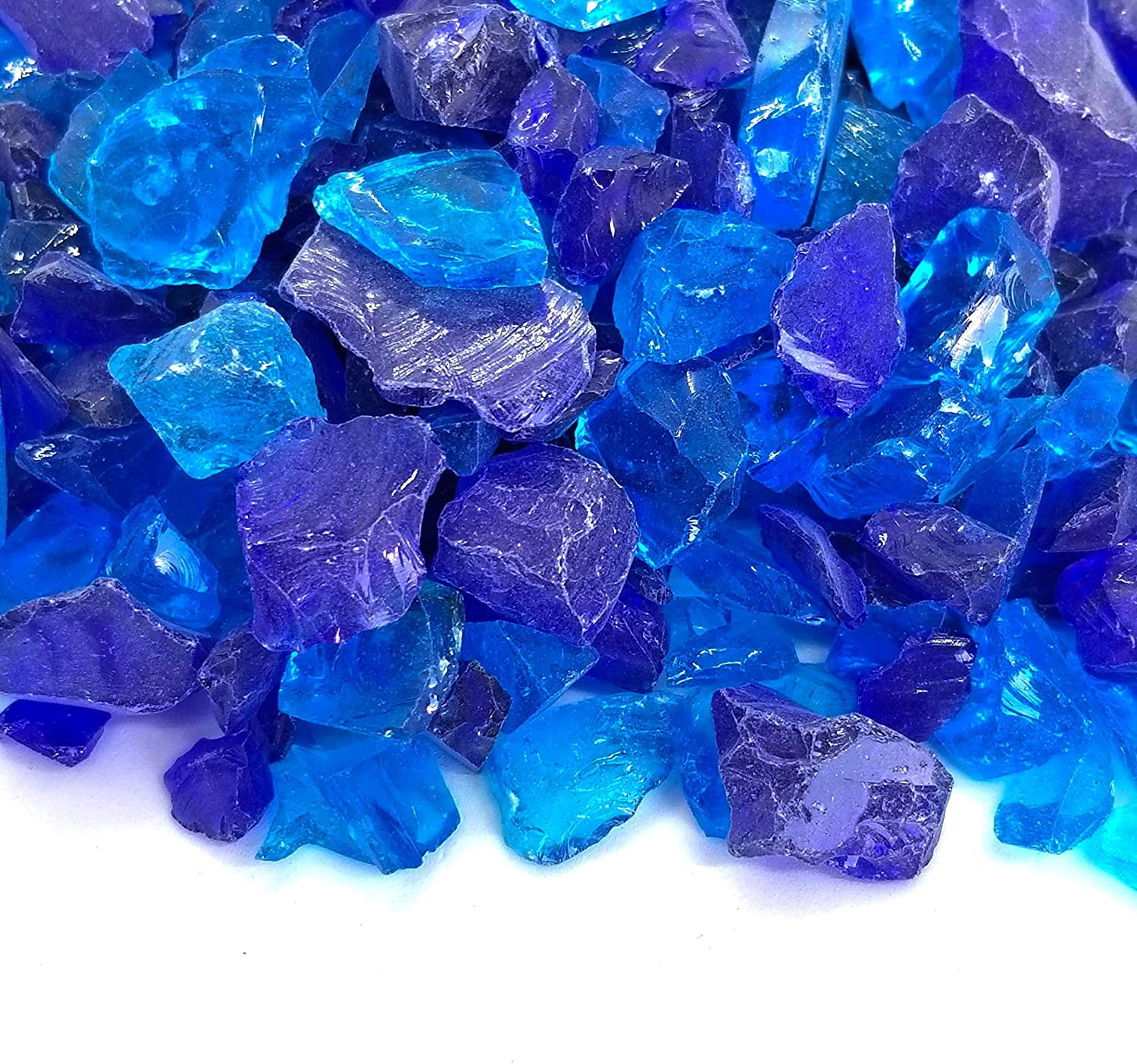 (5POUNDS) Cobalt & Blue Blend Premium Indoor & Outdoor Crushed Fire Glass Rock Large 1/2, 3/4