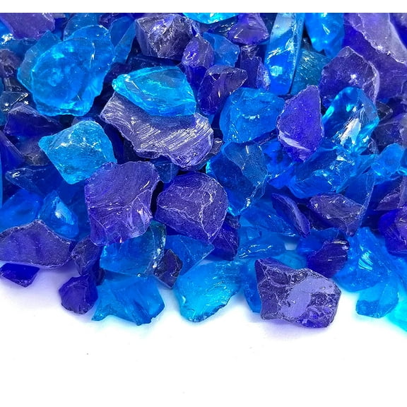 (5-POUNDS) Cobalt & Blue Blend Premium Indoor & Outdoor Crushed Fire Glass Rock Large 1/2, 3/4 & 1" inch Chunky Size - Glass for Use in Gas Fire Pit, Fireplace