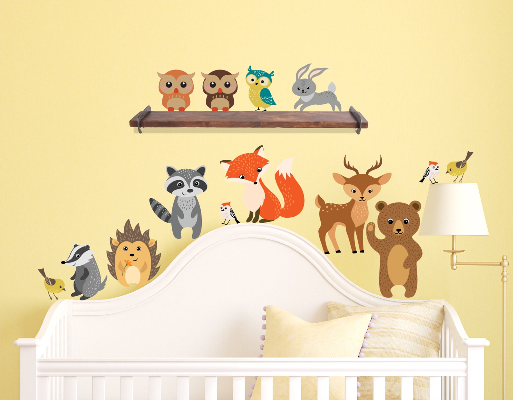 35 New WOODLAND FRIENDS WALL DECALS Forest Animals Stickers Baby Nursery Decor 