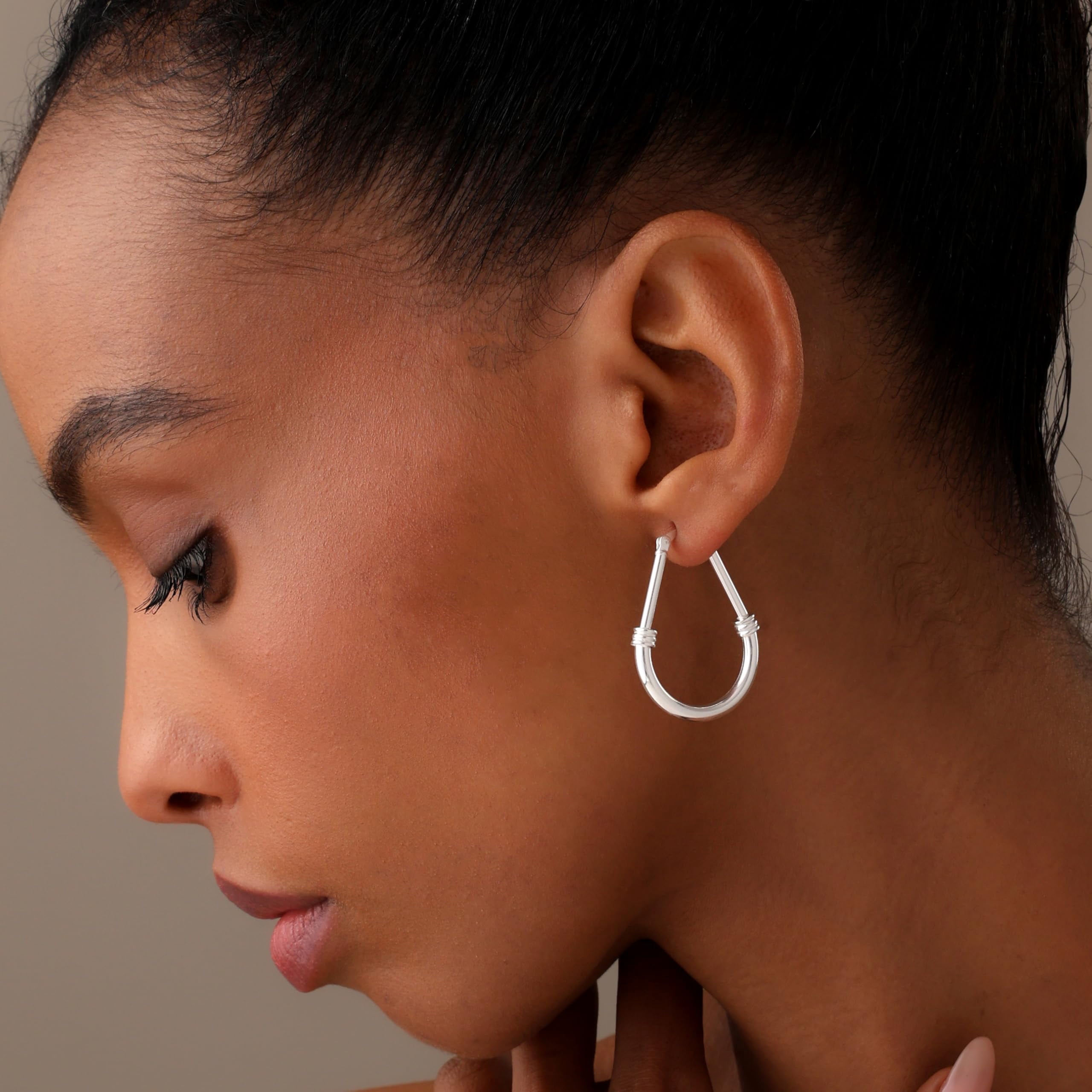 LeCalla 925 Sterling Silver Click-Top Italian Design Classic Oval Hoop Earrings Jewelry for Women and Teen 34MM