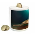 thumbnail image 2 of Turtle Piggy Bank, Green Turtle Swimming Underwater Sunbeams Aquatic Wildlife Picture, Ceramic Coin Bank Money Box for Cash Saving, 3.6" X 3.2", Pale Brown Dark Blue, by Ambesonne, 2 of 4