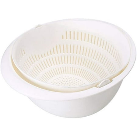 

Kitchen Colander Fruit Wash Colander Rice Bowl Sieve Vegetable Drain Basket Kitchen Strai Double Layer Plastic Food Drain Basket Colander (Color : White)