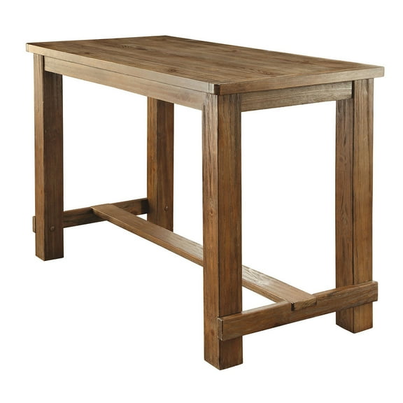 Wooden Top Bar Height Table with Thick Block Legs Brown