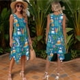 thumbnail image 2 of Psesaysky Tropical Shark Women Sleeveless Sundress Summer Flowy A Line Dress with Pockets Palm Tree Mens Short Sleeve Shirts Button Down Aloha Shirts Couples Matched Dress and Shirt, 2 of 7