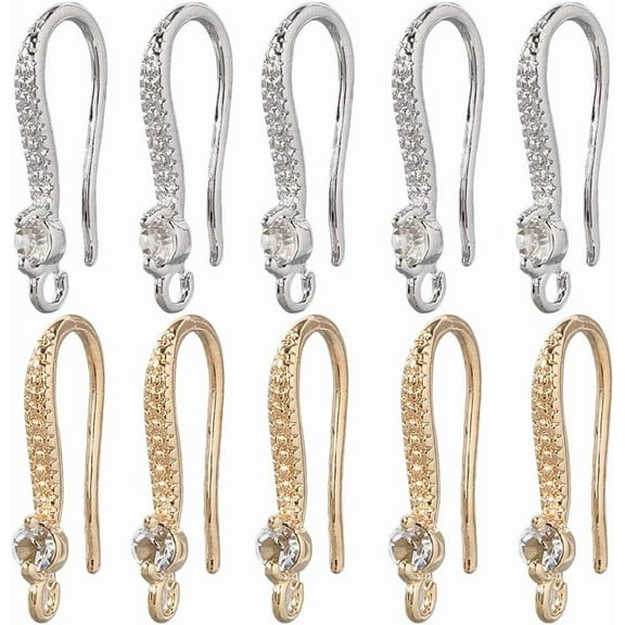 1 Box 60Pcs French Wire Earring Hooks Rhinestone Ear Wires with 1.6mm Hole Gold Silver Fishhook Accessories for Jewelry Making Supplies DIY Dangle Diamond Earrings Women 0.7 x 0.4 Inches