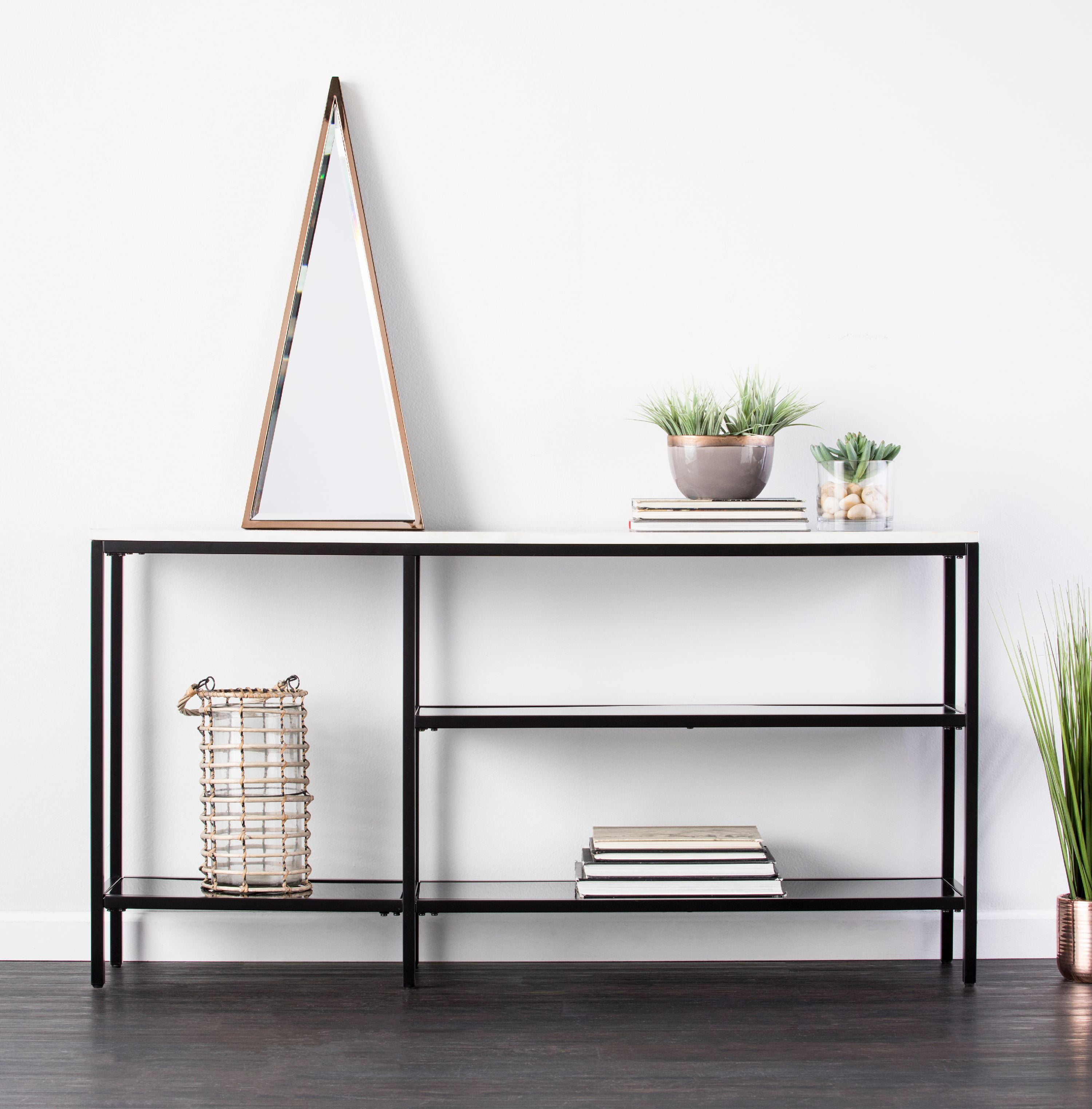 narrow black console table