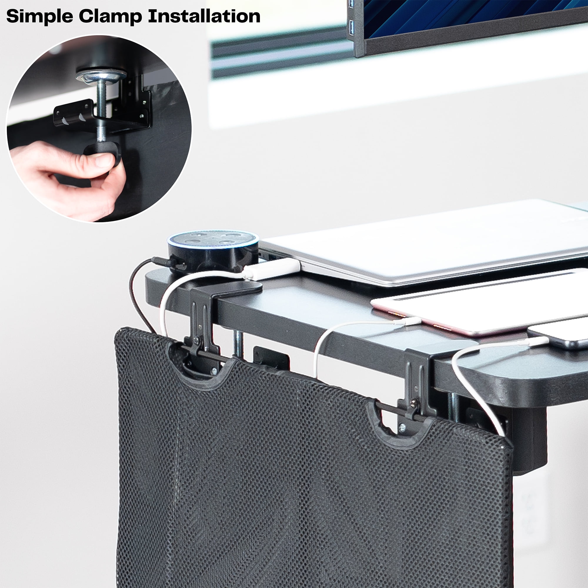 VIVO Black Clamp-on 24" Privacy & Cable Management Sleeve Panel Kit for Desk