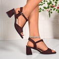 thumbnail image 6 of Samdudou Chunky Heels for Women Open Toe Block Heeled Sandals Square Front T-Strap Ankle Buckle Closure Matte Faux Suede Finish Dressy Casual Office Wedding Pumps, 6 of 9