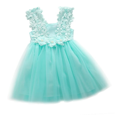 

Kiapeise Little Girls Crochet Lace Dress Sleeveless Florals Princess Dresses