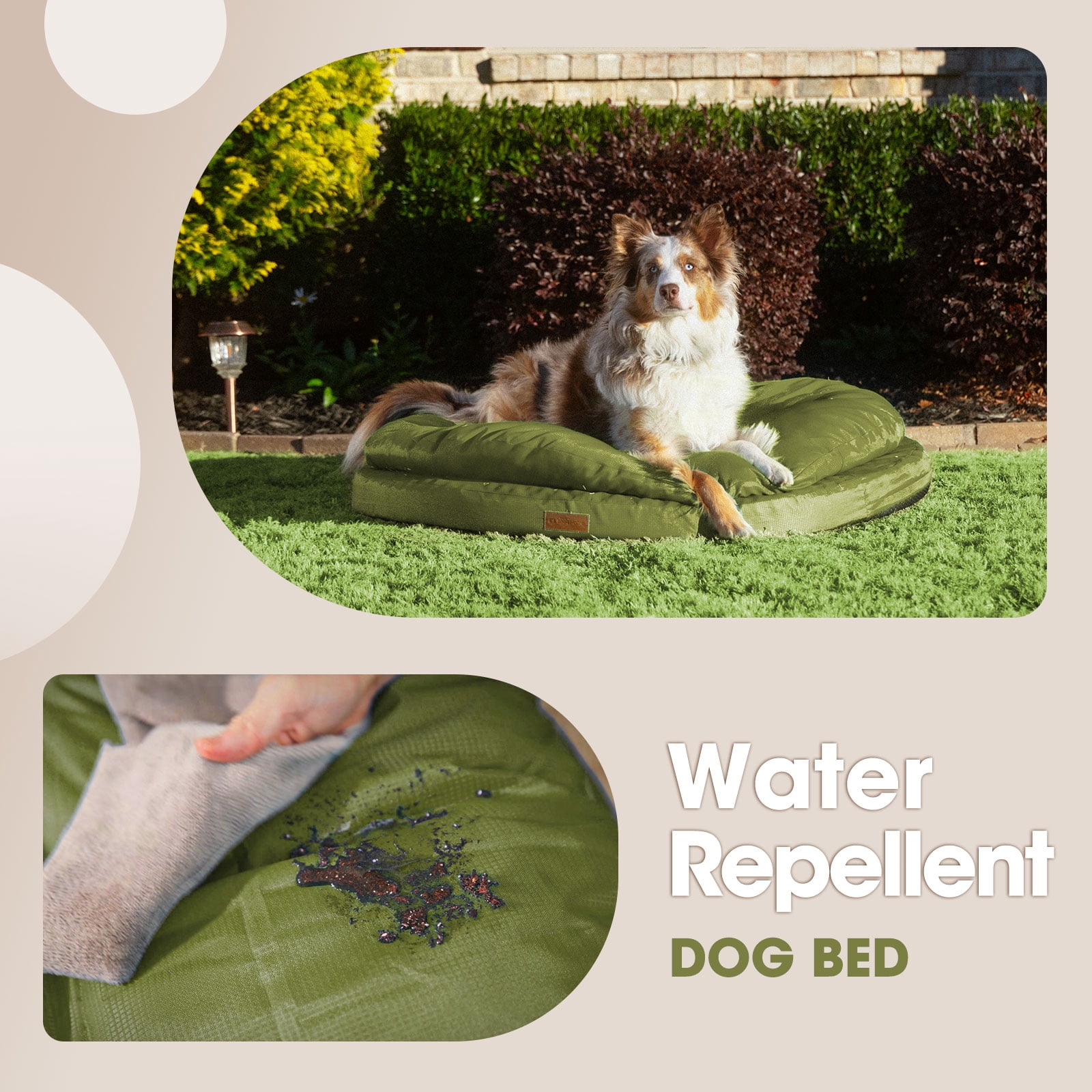 ClevaHome Orthopedic Pet Bed for Large Dogs: This mattress features a waterproof, washable surface, along with a waterproof inner liner and a non-slip bottom. Available in 42"x42"x8", green.