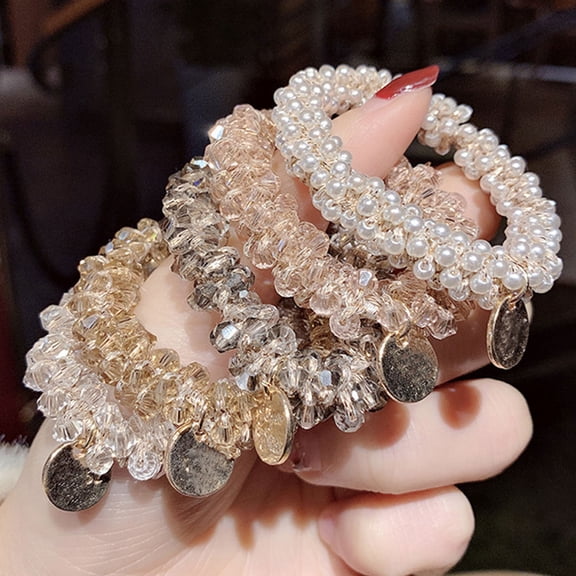 DRAFIDEEP 3-Pack Elastic Beaded Hair Ties Assorted Colors Ponytail Holders Fashion Hair for Women and Girls