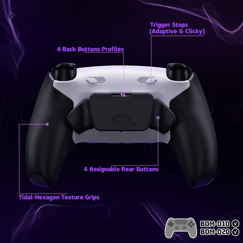 eXtremeRate RISE Plus MAX Back Paddles Kit with Clicky Trigger Stops & Rubberized Grip , Black Remappable Back Buttons Kit for PS5 Controller BDM-010/020- White Black -NO Controller