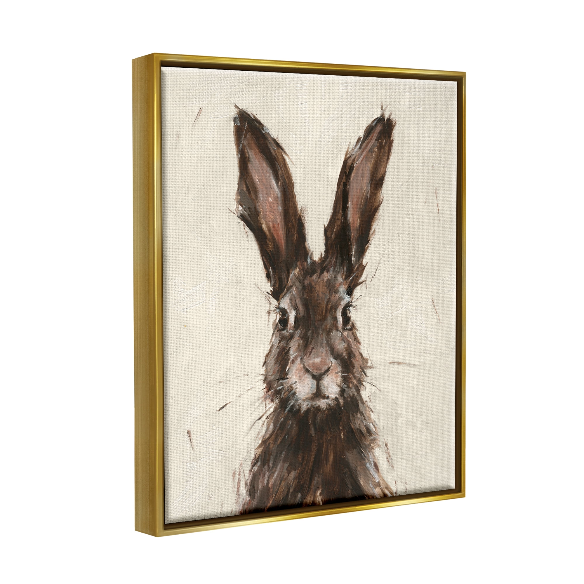 Stupell Industries Brown European Rabbit Hare Portrait Painting Metallic Gold Framed Floating Canvas Wall Art, 24x30, by Ethan Harper