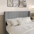 thumbnail image 2 of Home Design Ipswich Twin Upholstered Wingback Headboard with Nailhead Trim, Modern Vertical Channel Tufting, Gray, Easy Assembly, 2 of 9