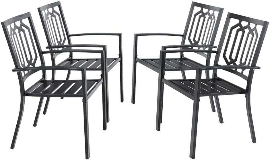 MFSTUDIO 2 Piece Patio Wrought Iron Dining Seating Chair Supports 300 LBS (Black)