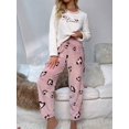 thumbnail image 2 of Womens Multicolor Heart Print Flannel Pajama Set, Long Sleeve Top & Pants, 2 of 6